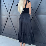 Lurex Tie Strap Midi Dress In Black - Infinity Raine