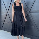 Lurex Tie Strap Midi Dress In Black - Infinity Raine