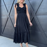 Lurex Tie Strap Midi Dress In Black - Infinity Raine