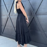 Lurex Tie Strap Midi Dress In Black - Infinity Raine