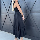 Lurex Tie Strap Midi Dress In Black - Infinity Raine