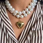Lustrous Pearl Beaded Layered Heart Necklace - Infinity Raine