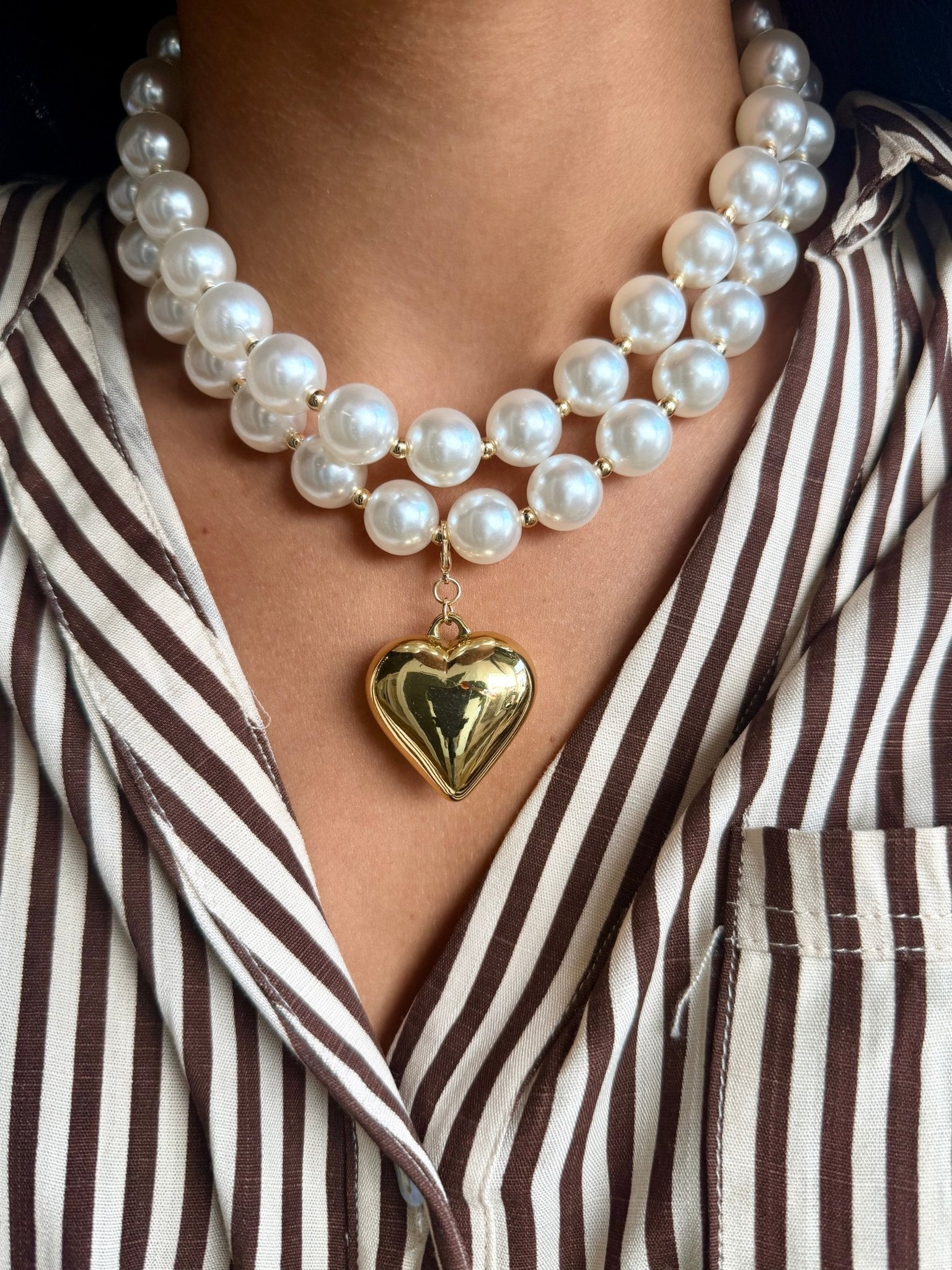 Lustrous Pearl Beaded Layered Heart Necklace - Infinity Raine
