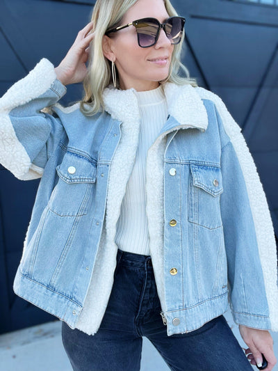 MABLE Coats & Jackets Sherpa N Denim Jacket-Denim