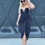 Sweet Heart Bustier Midi Dress In Black - Infinity Raine