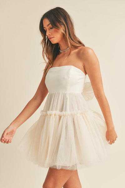 Tulle Tiered Tube Mini Dress-Cream - Infinity Raine