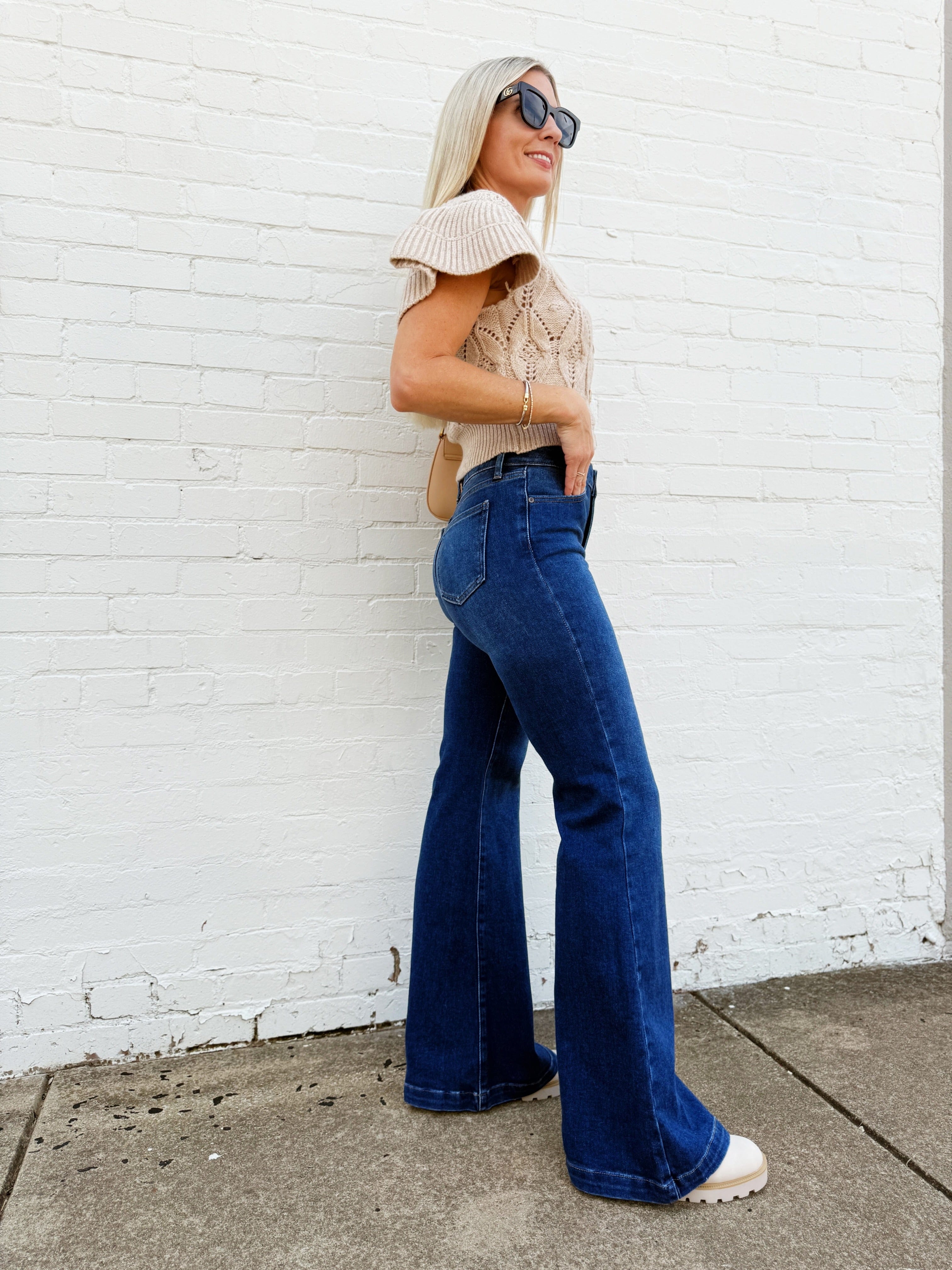 Knitted Top With Shoulder Ruffles In Taupe - Infinity Raine