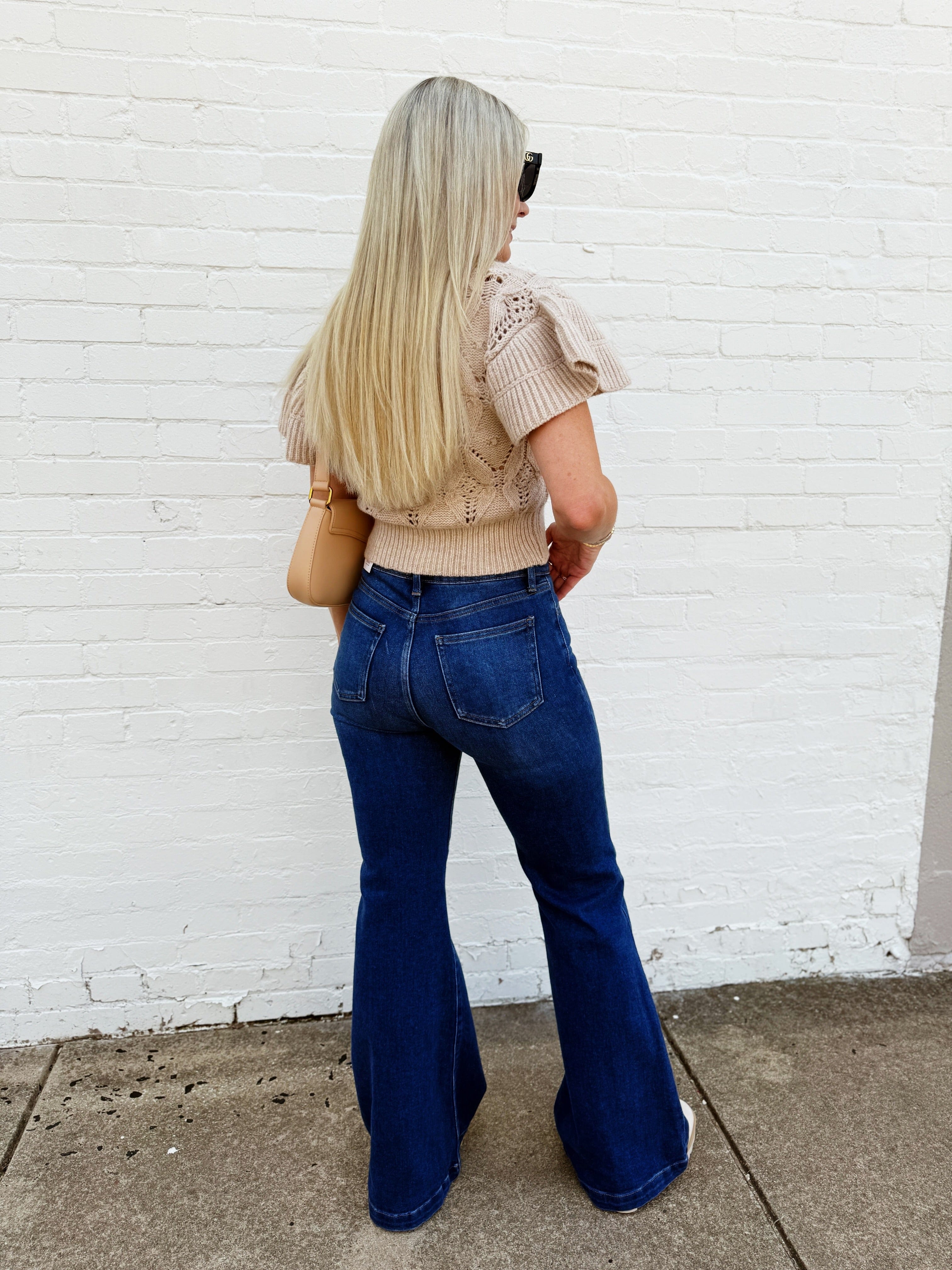 Knitted Top With Shoulder Ruffles In Taupe - Infinity Raine