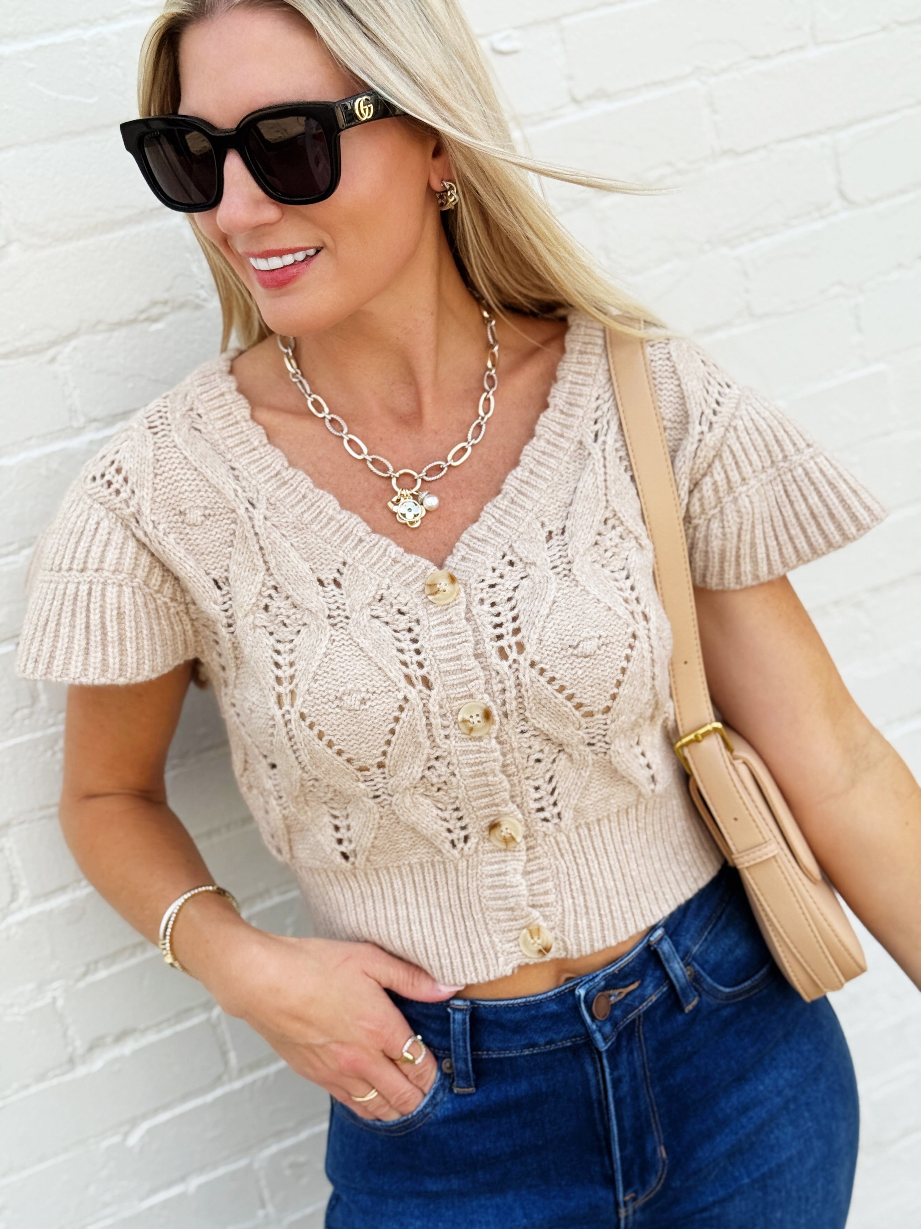Knitted Top With Shoulder Ruffles In Taupe - Infinity Raine
