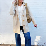 Madelyn Outerwear - Jackets & Coats Solid Long Sleeve Sweater Coat In Oatmeal