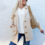Madelyn Outerwear - Jackets & Coats Solid Long Sleeve Sweater Coat In Oatmeal