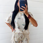 Mallard Oversized Tee Drawstring Shorts Set In Beige - Infinity Raine