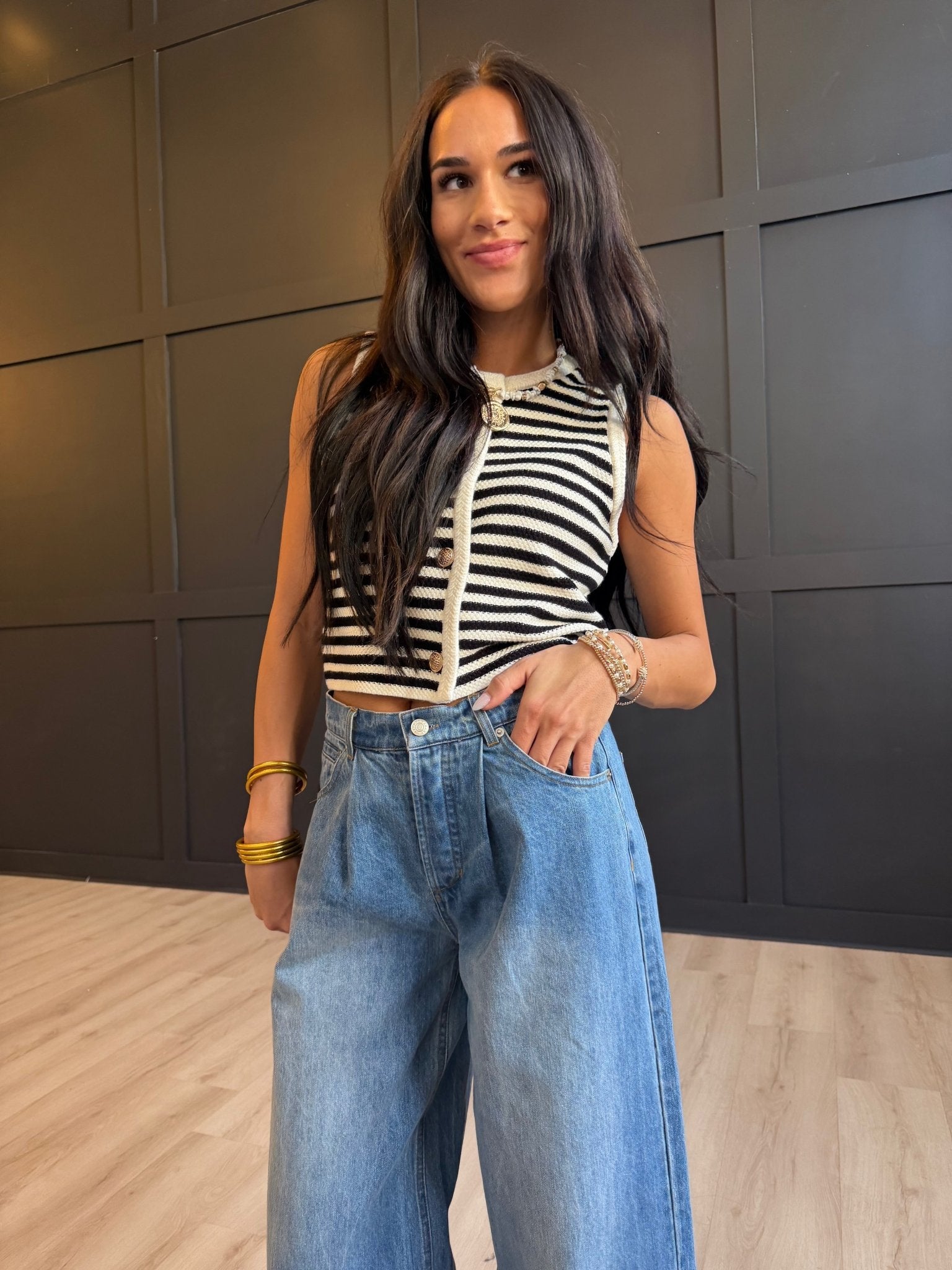 Manon Stripe Sweater Vest In Ivory Black - Infinity Raine