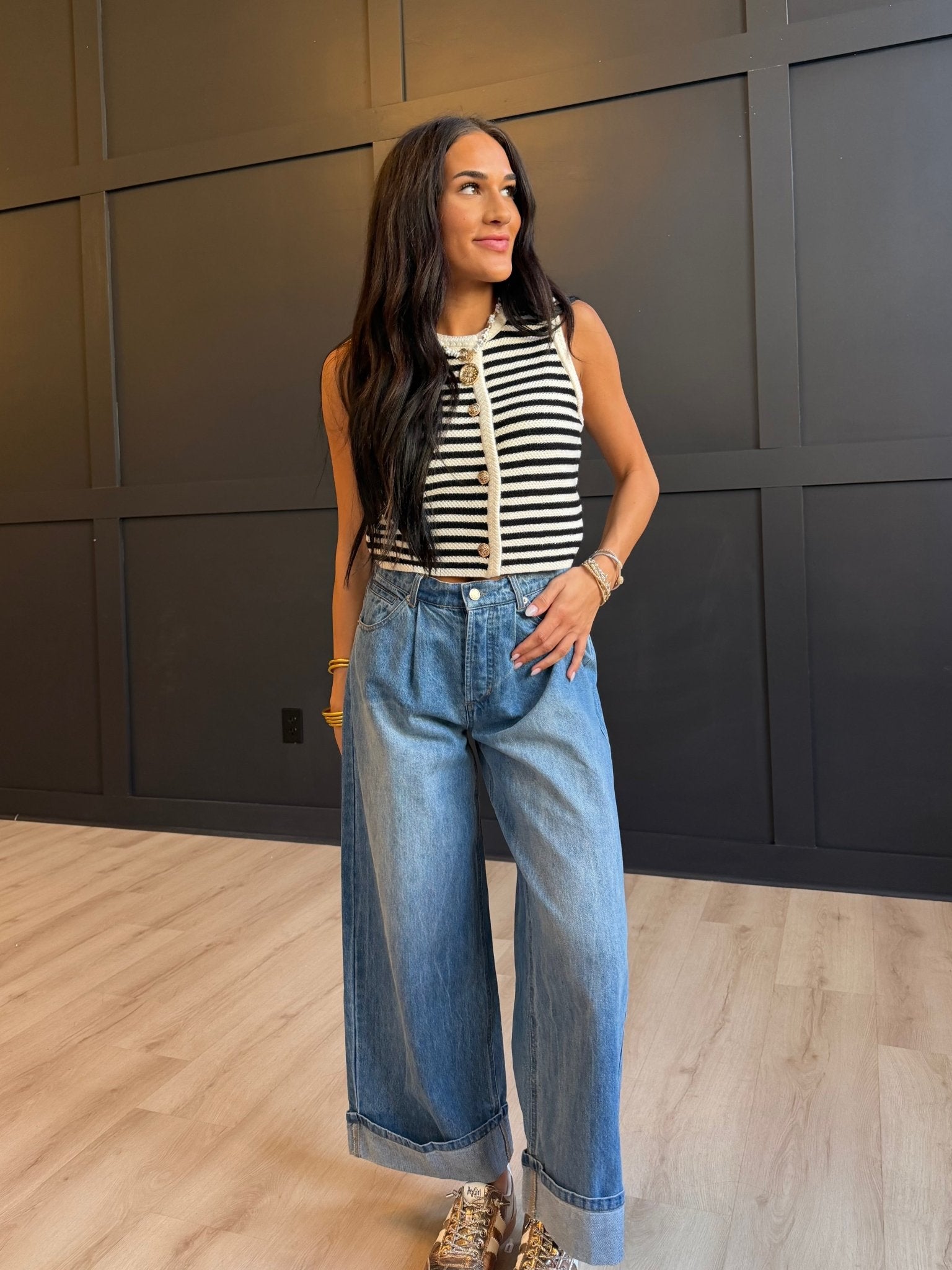 Manon Stripe Sweater Vest In Ivory Black - Infinity Raine