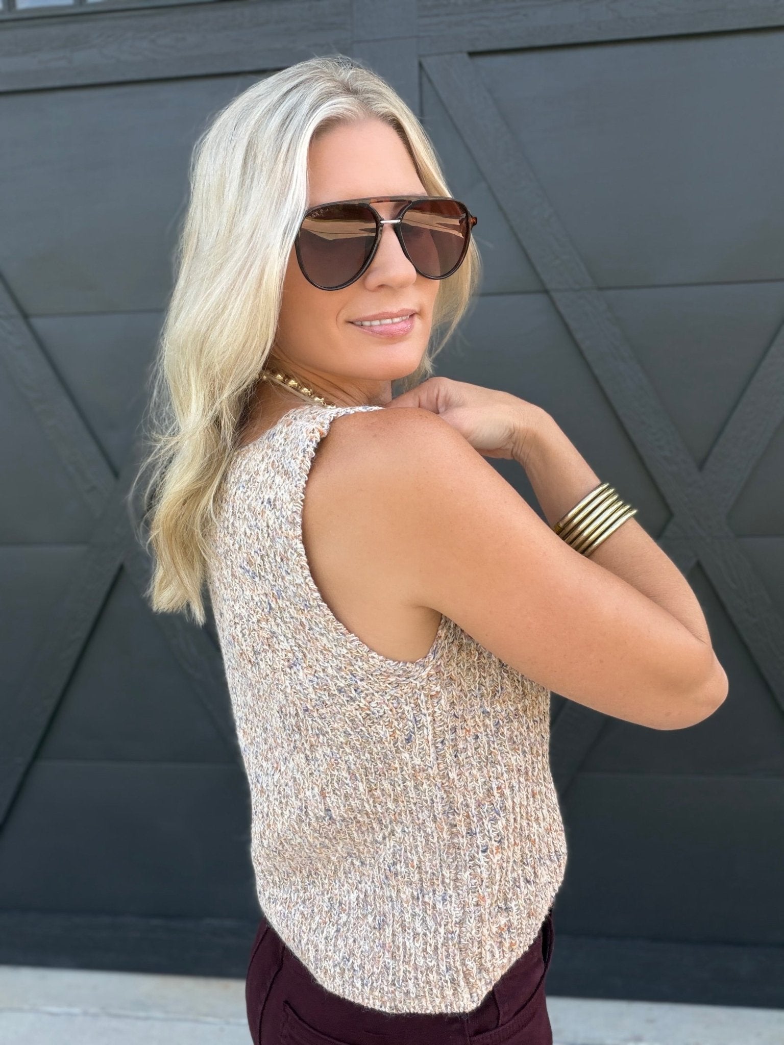 Maple Tank Sweater In Taupe Multi - Infinity Raine