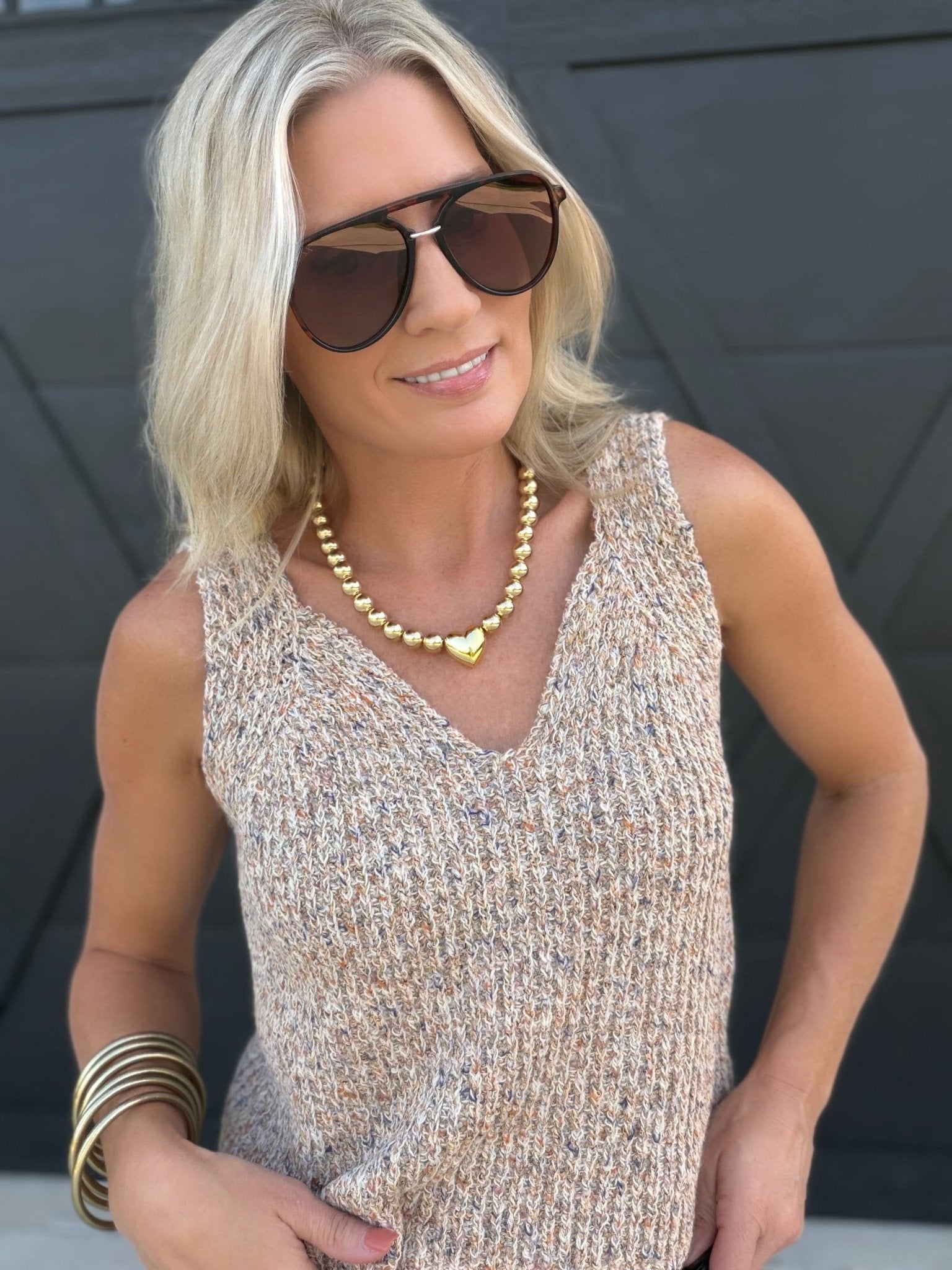 Maple Tank Sweater In Taupe Multi - Infinity Raine
