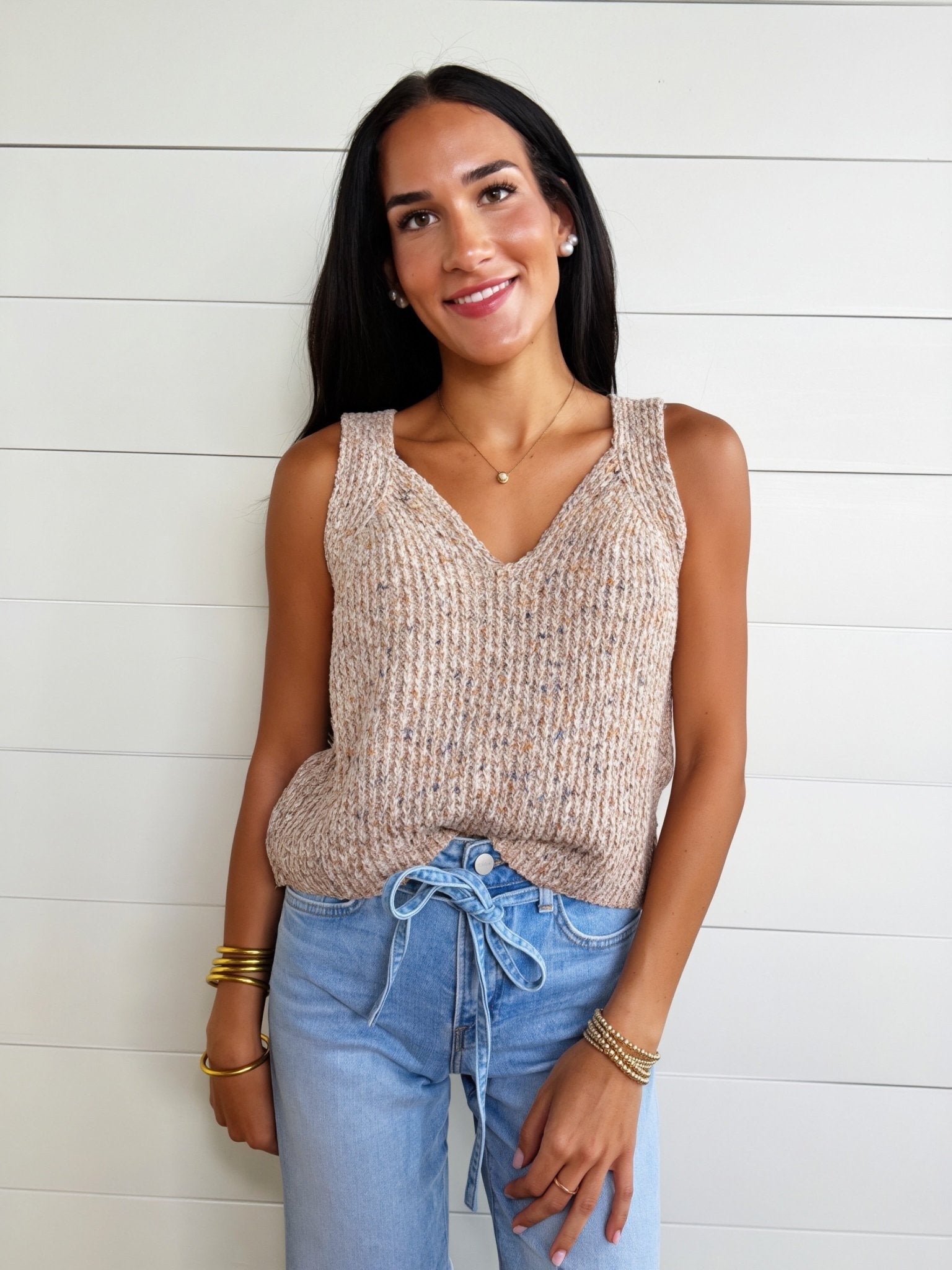Maple Tank Sweater In Taupe Multi - Infinity Raine
