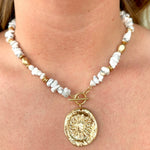 Marble Stone Floral Pendant In Gold - Infinity Raine