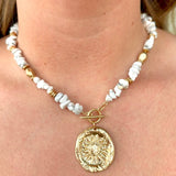 Marble Stone Floral Pendant In Gold - Infinity Raine