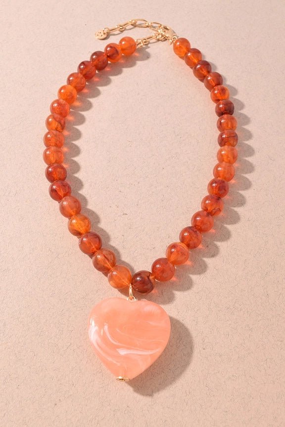 Marbled Bead Pendant Necklace In Rose - Infinity Raine