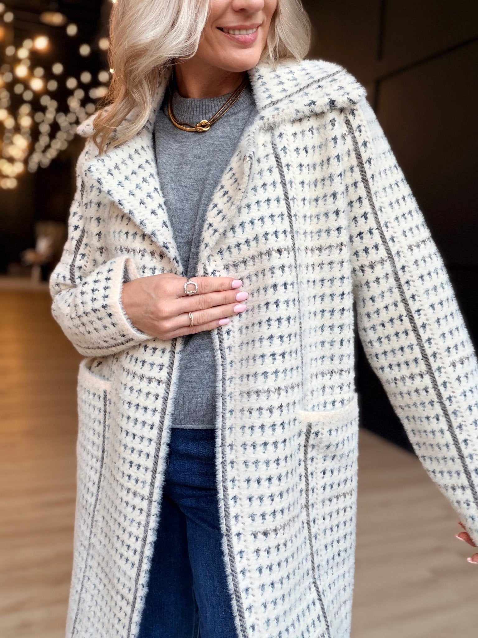 Marceau Houndstooth Coat in Cream Multi - Infinity Raine