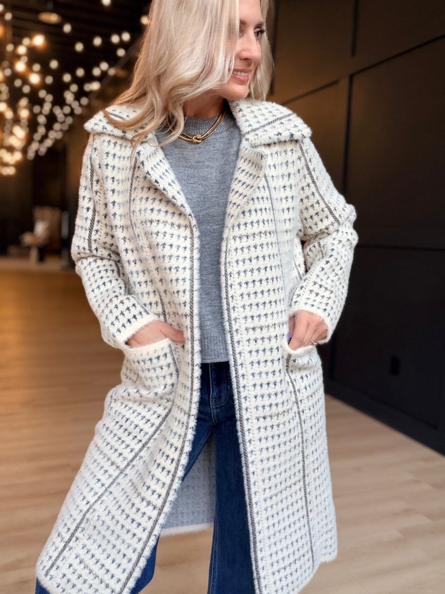 Marceau Houndstooth Coat in Cream Multi - Infinity Raine