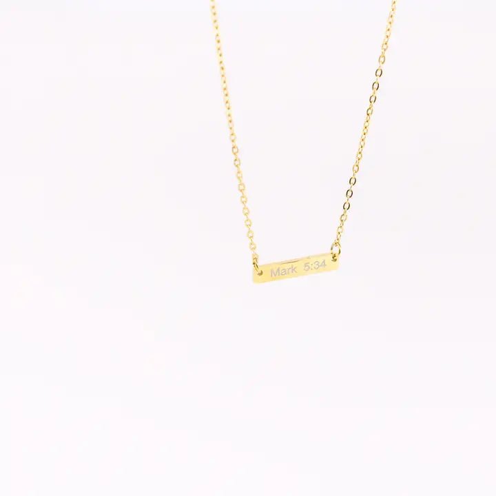 Mark 5:34 Bar Necklace In Gold - Infinity Raine