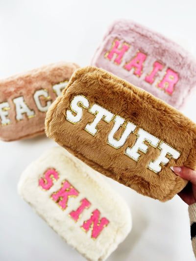 Chenille Letter Fuzzy Cosmetic Bags-Multi - Infinity Raine