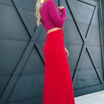 Long Sleeve Maxi Cutout Dress-Red/Magenta - Infinity Raine
