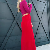 Long Sleeve Maxi Cutout Dress-Red/Magenta - Infinity Raine