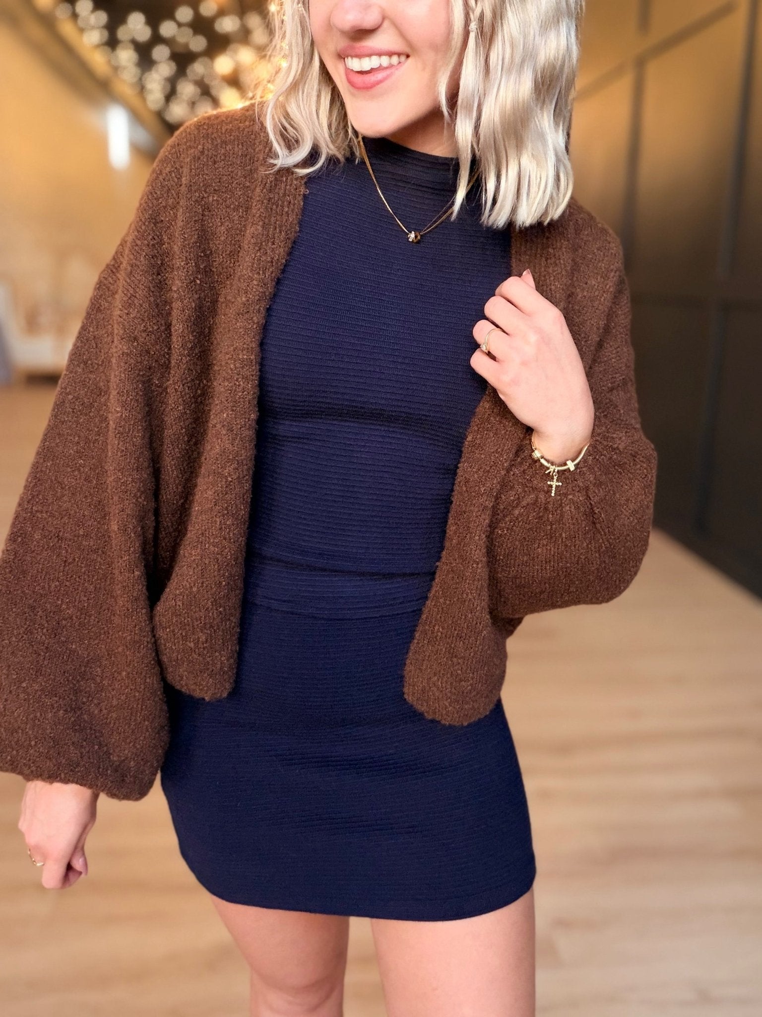 Marley Dolman Slv Sweater Cardi In Dark Brown - Infinity Raine