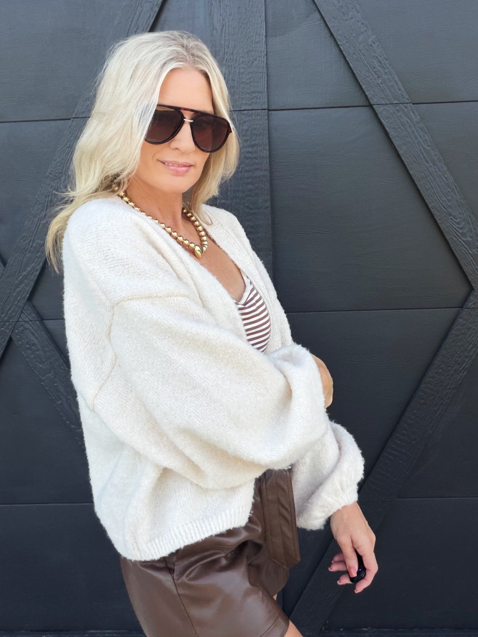 Marley Dolman Slv Sweater Cardi In Ivory - Infinity Raine