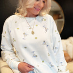 Martini Motif Crew Neck Long Sleeve Knit Top In Ivory - Infinity Raine