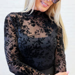 McColin Tops - Blouses Floral Detail Sheer Top in Black