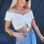 Front Tie Crop Off The Shoulder Top In White - Infinity Raine