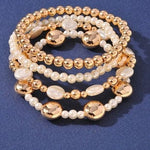 Beaded Pearl Bracelet Stack In Gold - Infinity Raine