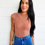 Mesh & Lace Mix Bodysuit In Terra Cotta - Infinity Raine