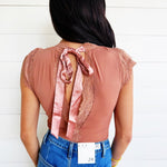 Mesh & Lace Mix Bodysuit In Terra Cotta - Infinity Raine