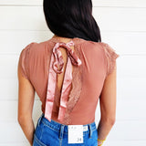 Mesh & Lace Mix Bodysuit In Terra Cotta - Infinity Raine
