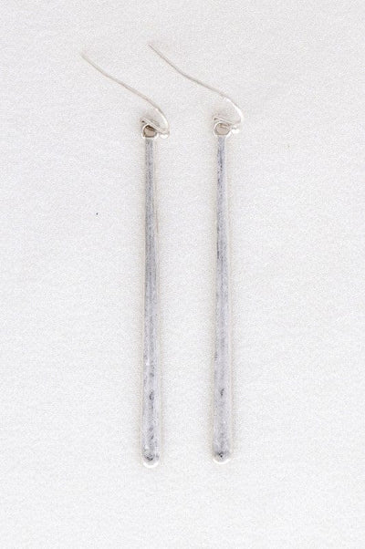 Silver Hammered Metal Long Bar Earrings - Infinity Raine