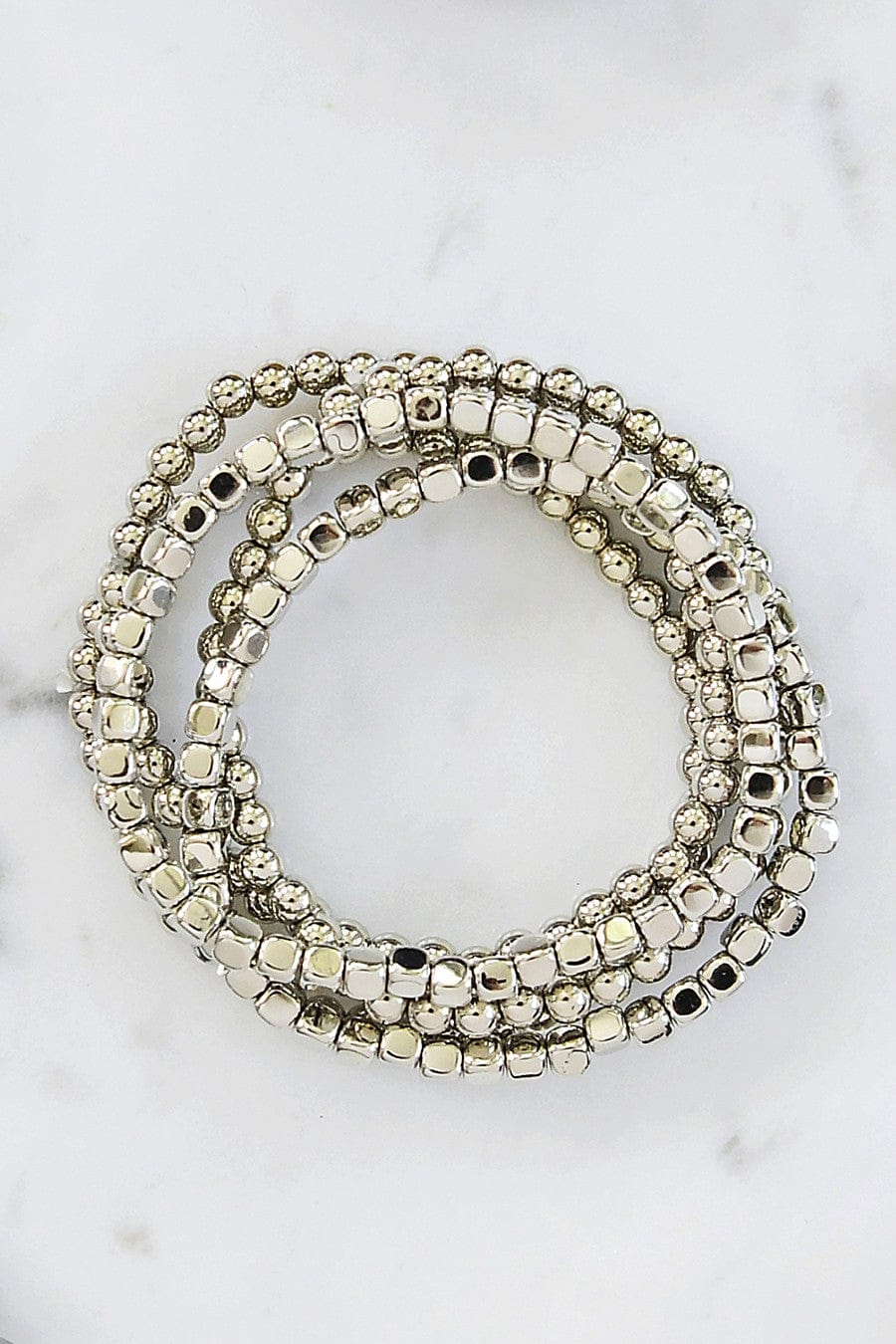 Beaded Stretch Bracelet Set In Silver - Infinity Raine