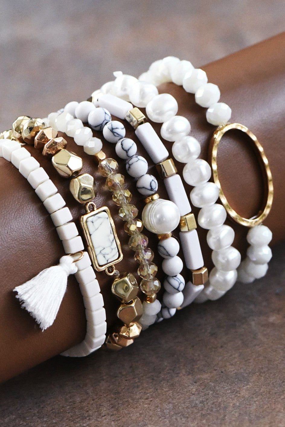 MIA ACCESSORIES Jewelry - Bracelets Crystal Beaded Bracelet Set In White Turquoise