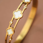 Double Bar Gold Bangle In Pearl - Infinity Raine