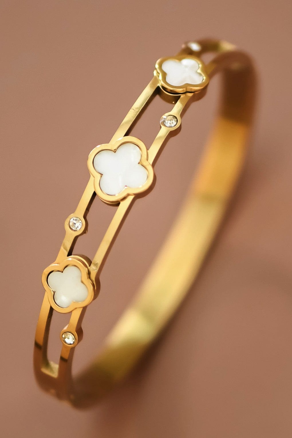 Double Bar Gold Bangle In Pearl - Infinity Raine
