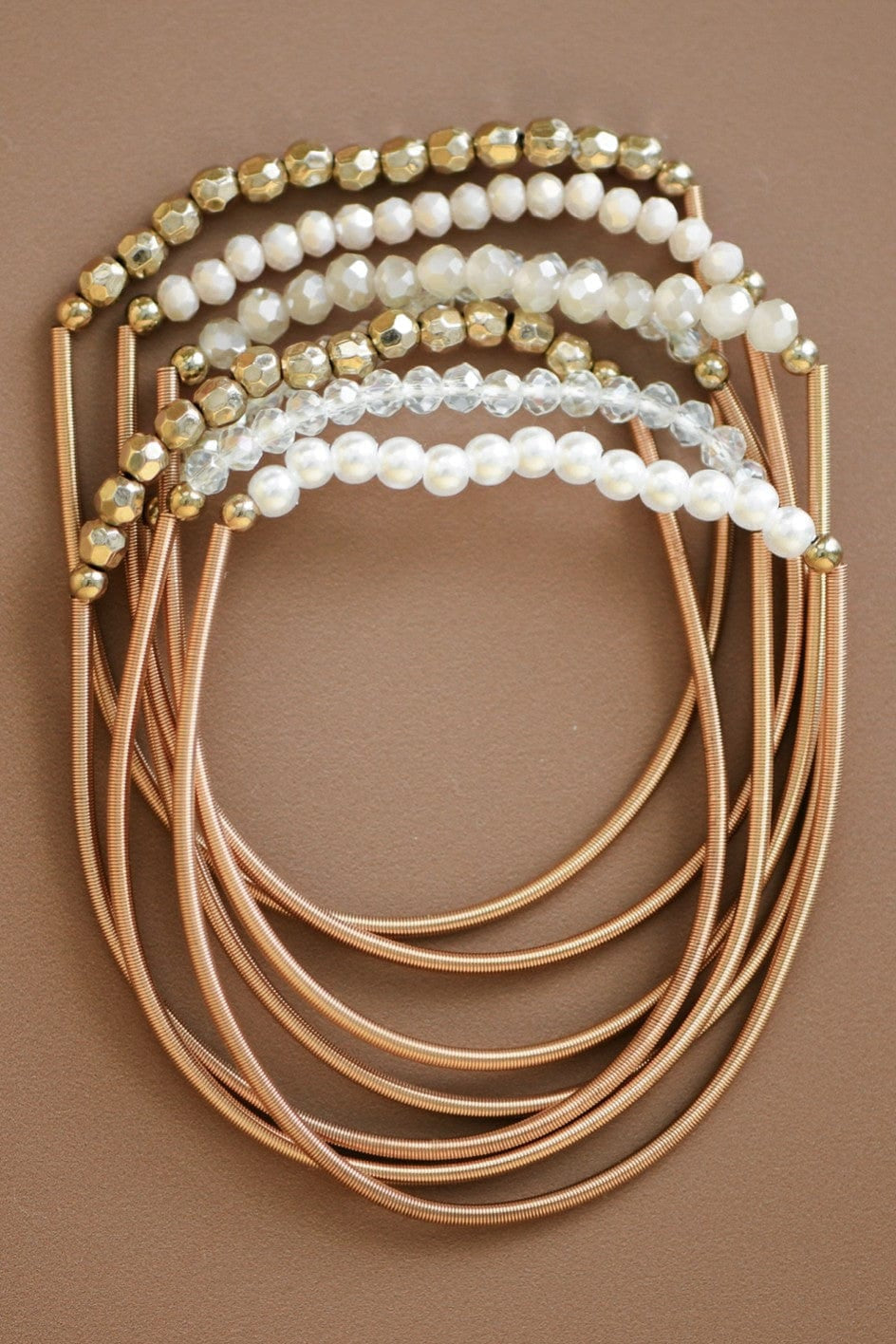 Stretchy Guitar String Beaded Bracelet Set In White - Infinity Raine