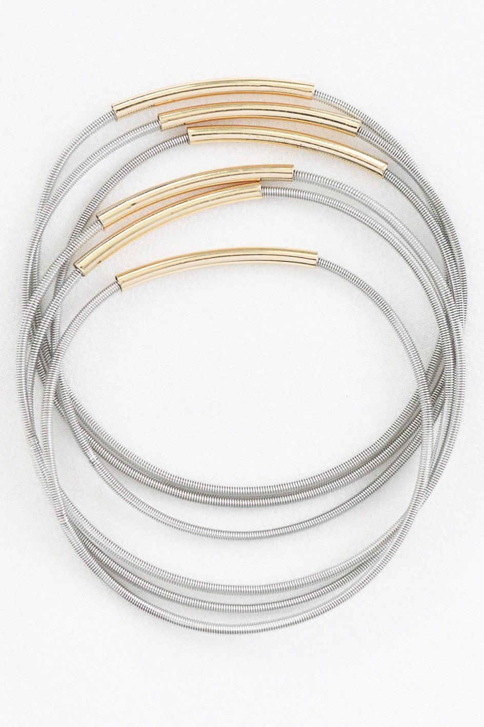 Stretchy Layered Guitar String Bracelet Set In Silver - Infinity Raine