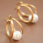 MIA ACCESSORIES Jewelry - Earrings Geometric Pearl Hoop Earrings In Gold 59135478