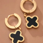 Gold Clover Hoop Drop Earrings In Black - Infinity Raine