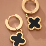 Gold Clover Hoop Drop Earrings In Black - Infinity Raine
