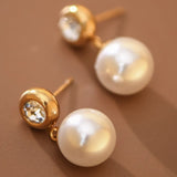 MIA ACCESSORIES Jewelry - Earrings Stud Diamond and Pearl Drop Earrings In Gold 45536758